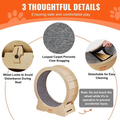 VEVOR - Rueda de ejercicio para gatos, de madera natural, silenciosa, con alfombra desmontable para la mayoría de los gatos