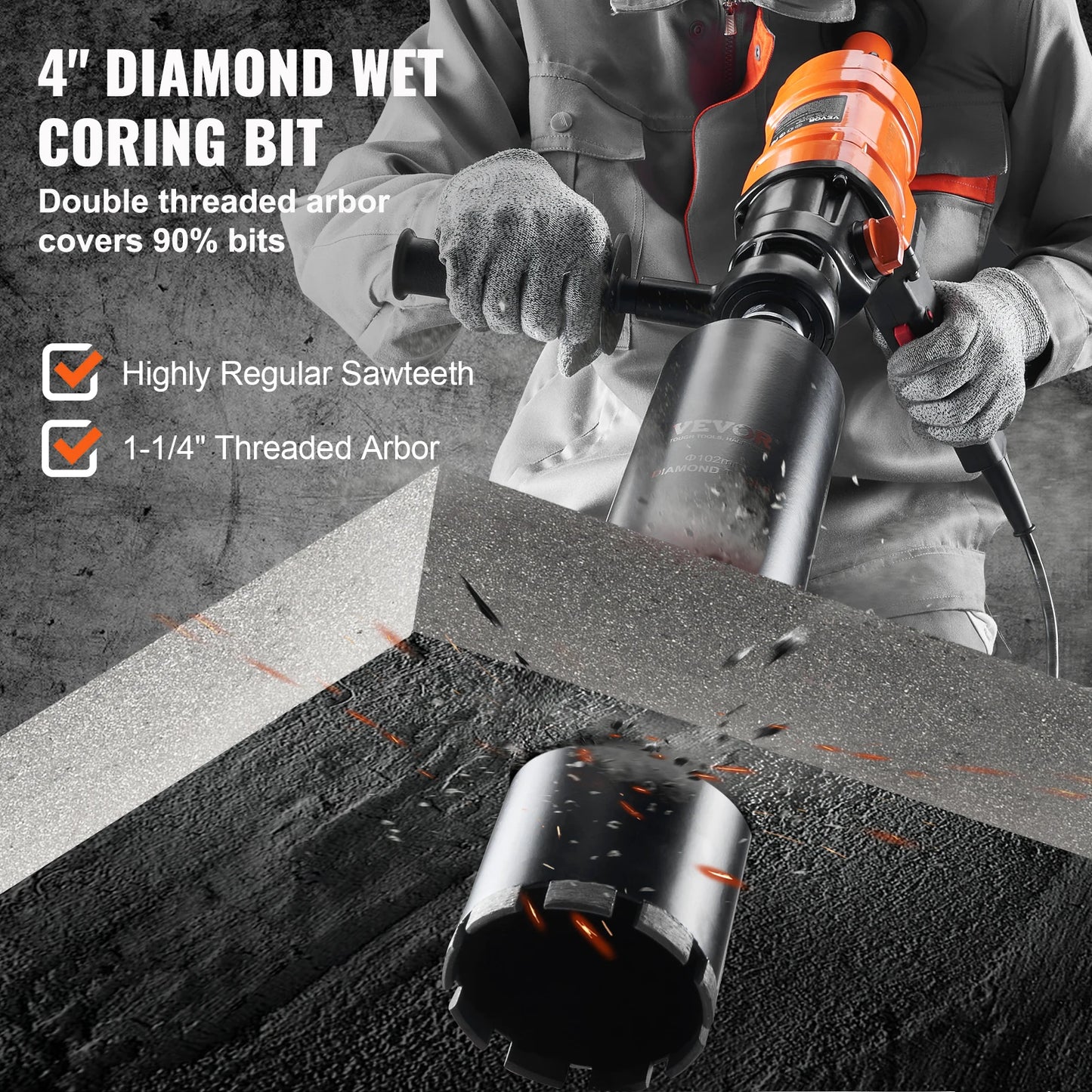 Taladro de diamante VEVOR de 1500 W y 4 pulgadas, con núcleo de hormigón, portátil, con velocidad continua y en húmedo.