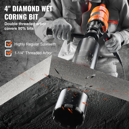 Taladro de diamante VEVOR de 1500 W y 4 pulgadas, con núcleo de hormigón, portátil, con velocidad continua y en húmedo.