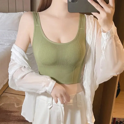 Tops cortos para mujer con sujetador incorporado, sin costuras, sin aros, cómodos, sexys, acolchados, soporte, para yoga, entrenamiento, deportes, tops cortos
