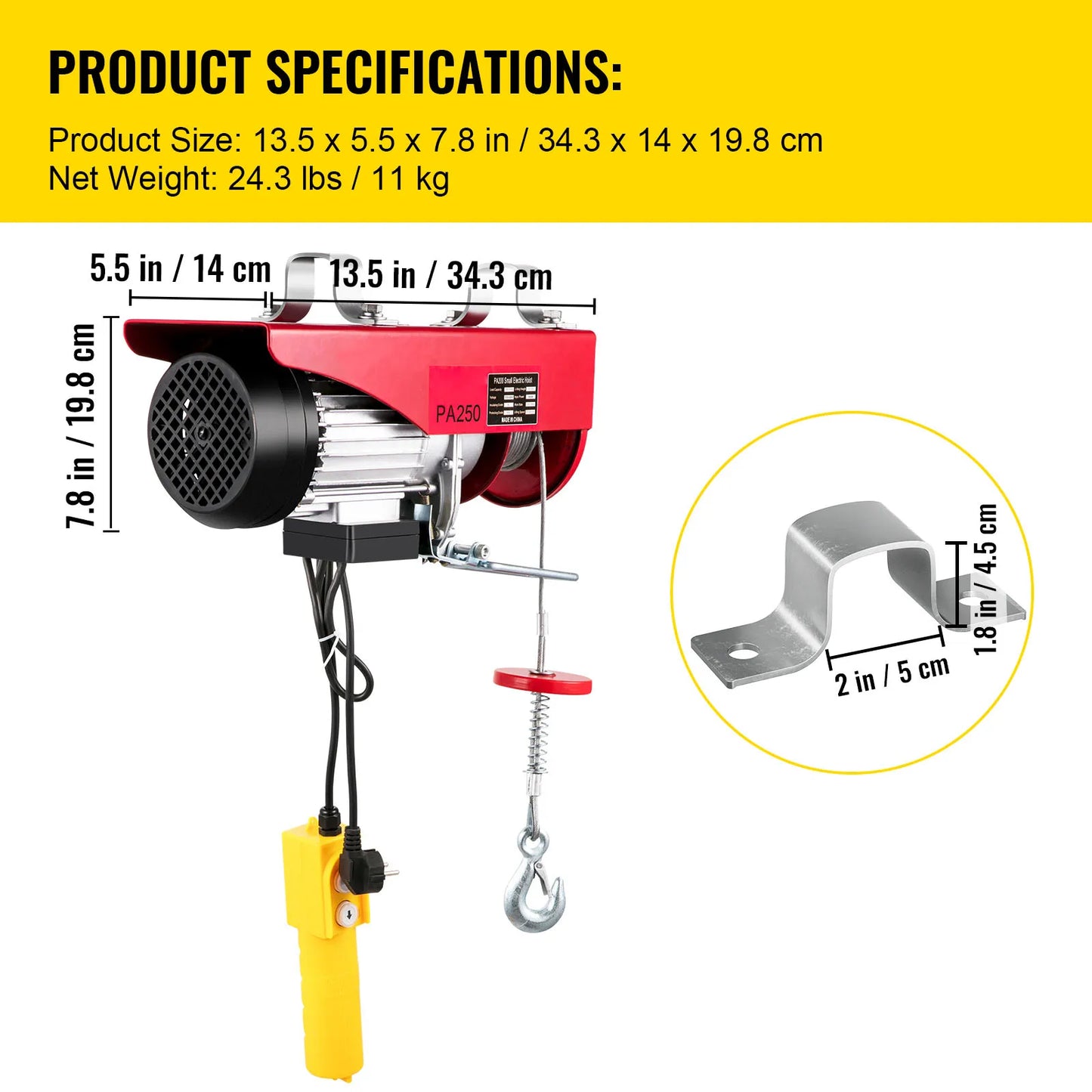 Grúa elevadora eléctrica VEVOR de 250/300 kg con cabrestante para barcos, coches, garajes y ascensores con control remoto por cable.