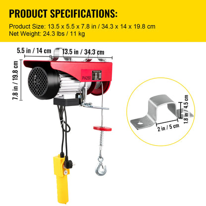 Grúa elevadora eléctrica VEVOR de 250/300 kg con cabrestante para barcos, coches, garajes y ascensores con control remoto por cable.