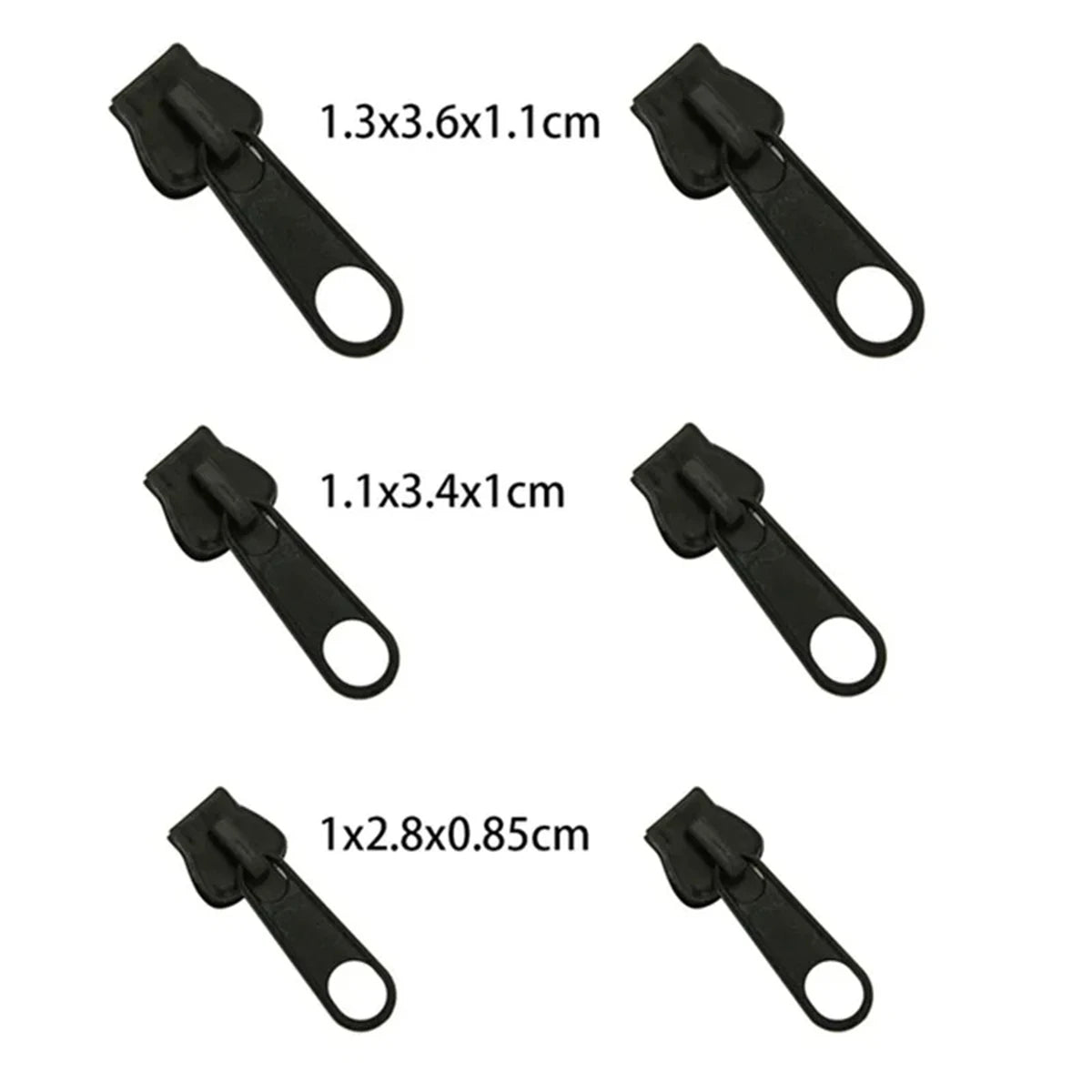 Kit de reparación de cremalleras instantáneas universal, 6 piezas, color negro, con dientes de repuesto para deslizador de cremallera, nuevo diseño para coser.