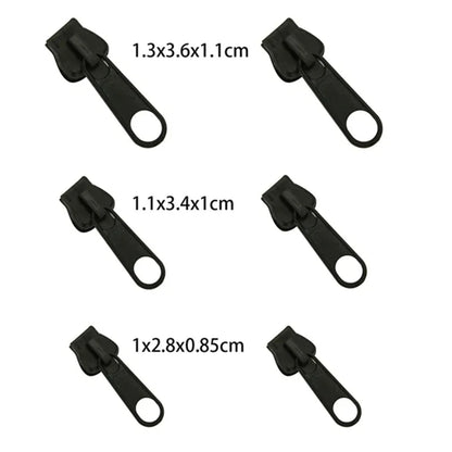 Kit de reparación de cremalleras instantáneas universal, 6 piezas, color negro, con dientes de repuesto para deslizador de cremallera, nuevo diseño para coser.