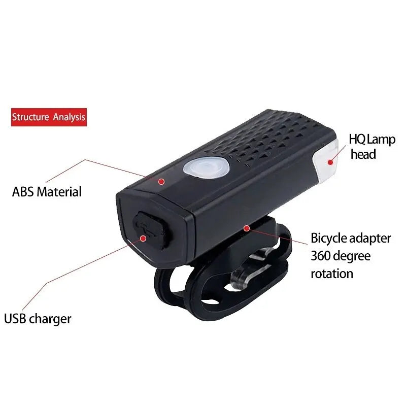 Luces delanteras para bicicleta de montaña, recargables por USB, LED, resistentes al agua, luz de advertencia de seguridad para bicicleta, accesorios de ciclismo