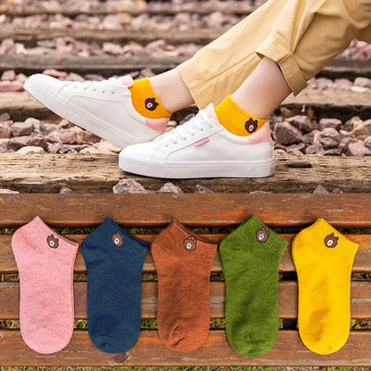 Ten Pairs of Ten Color WOMEN'S Solid Color Teddy Bear Short Socks, Cute, Comfortable, and Breathable WOMEN'S Socks
