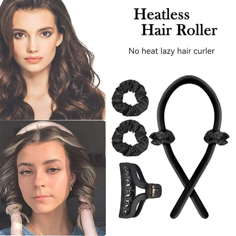 Diadema rizadora sin calor, no daña el cabello ni produce permanente, cómoda de llevar, juego de 4 herramientas para rizar el cabello durante el sueño.