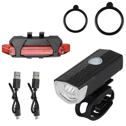 Juego de luces para bicicleta, luz delantera con luz trasera, recargable por USB, fácil de instalar, 3 modos, accesorios para bicicleta de carretera y MTB