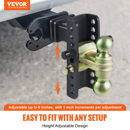 VEVOR - Enganche de remolque ajustable con bola de montaje, receptor de 2'' y receptor de 6'', bola de remolque de acero de tubo sólido para remolque de camiones