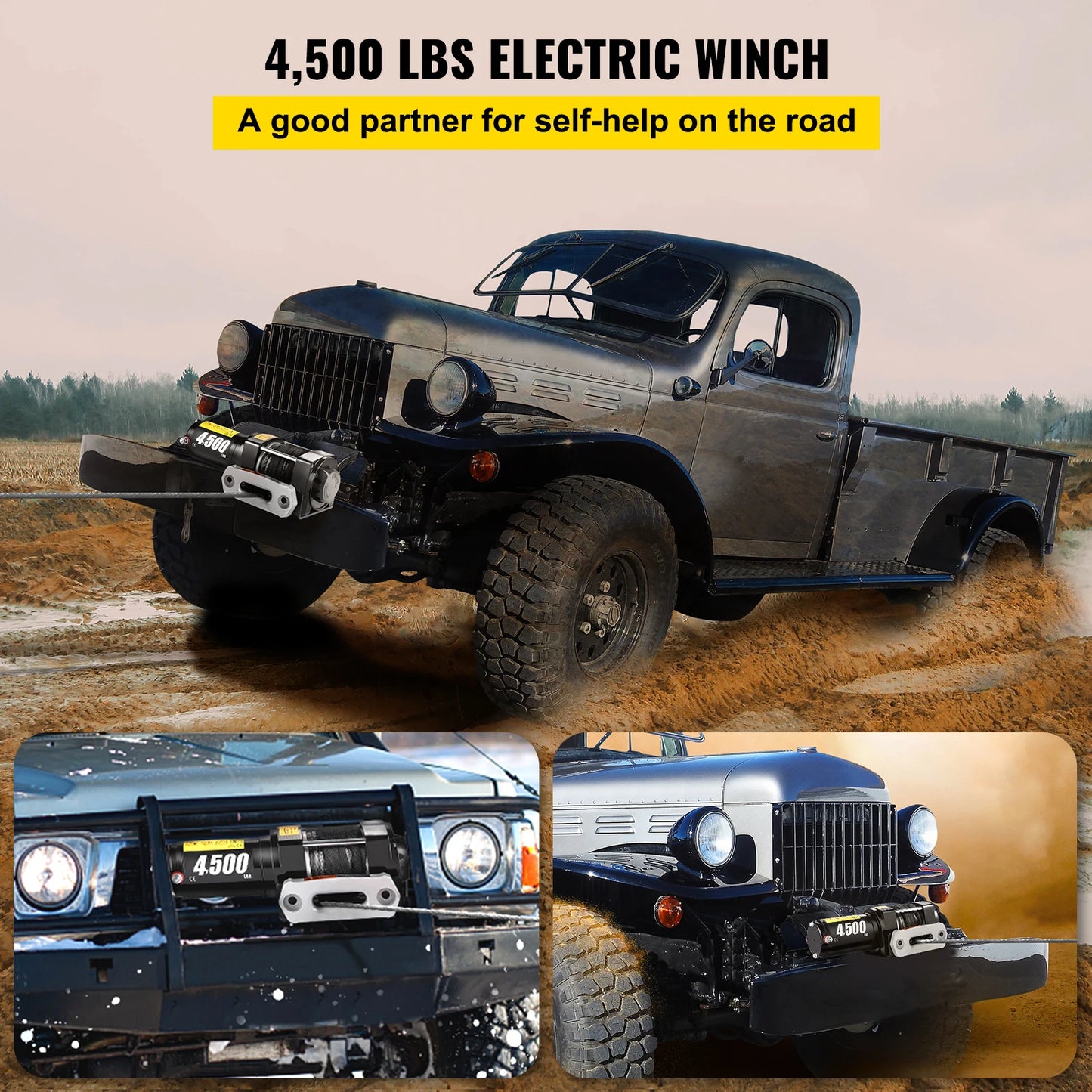 Cabrestante eléctrico VEVOR de 12 V y 4500 lb para remolque de coche sintético 4x4 de 12,9 m, correa de remolque con control inalámbrico para ATV, camión todoterreno