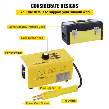 Kit de reparación de juntas calientes de plástico VEVOR, 220 V, 50 Hz, 20 W, kit de soldadura de 4,5 kg, soldadura de plástico, solución rápida para reparación de parachoques y salpicadero de coche