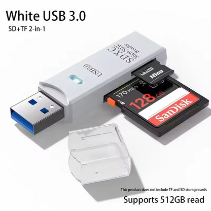 Lector de tarjetas USB 3.0/2.0 de alta velocidad 2 en 1, multifuncional, compatible con tarjetas TF y SD, ordenadores, tabletas, cámaras, portátiles y dispositivos para coche.