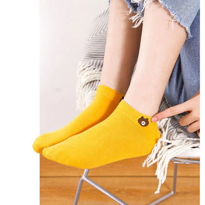 Ten Pairs of Ten Color WOMEN'S Solid Color Teddy Bear Short Socks, Cute, Comfortable, and Breathable WOMEN'S Socks