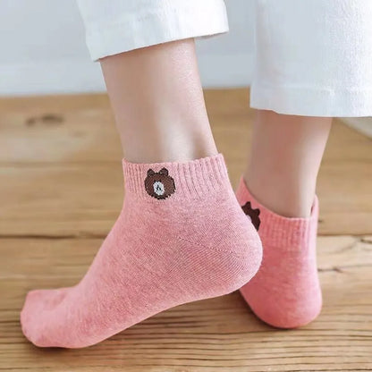 Ten Pairs of Ten Color WOMEN'S Solid Color Teddy Bear Short Socks, Cute, Comfortable, and Breathable WOMEN'S Socks