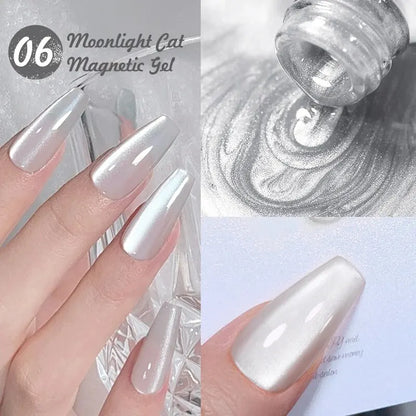BORN PRETTY 2 esmaltes de gel magnéticos Moonlight Cat de 10 ml con barra magnética, efecto nieve, rosa y plateado, efecto brillo reflectante.