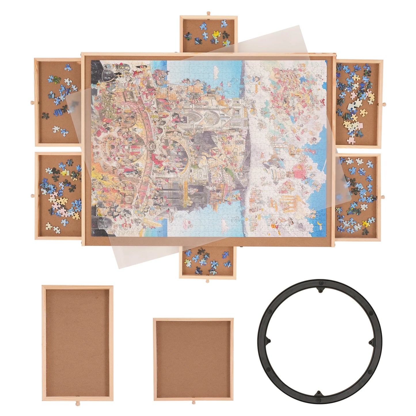 VEVOR 1500 -2000 Piece Rotating Puzzle Board Wooden Jigsaw Puzzle Table with 6 Drawers and Cover for Adults and Kids