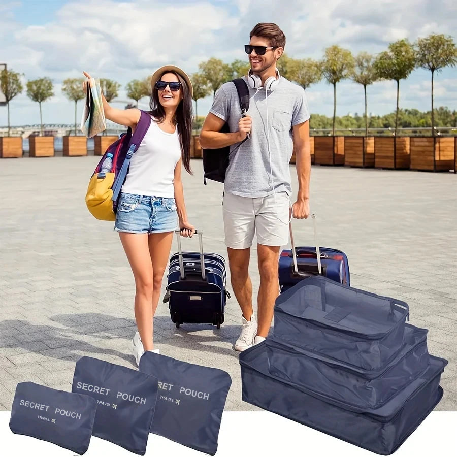 6pcs Simple Solid Color Travel Storage Bag, Clothing Storage Bag, Dry And Wet Separate Storage Bag, Cosmetic Bag Wash Bag Toilet