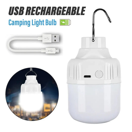 Linterna LED de camping superbrillante, recargable, portátil, para exteriores, con gancho y 3 modos de iluminación.