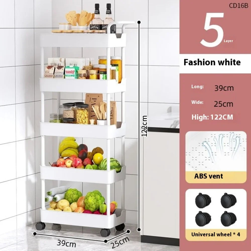 Estante de almacenamiento móvil con ruedas, carrito organizador de alta capacidad, estantería para dormitorio y baño.