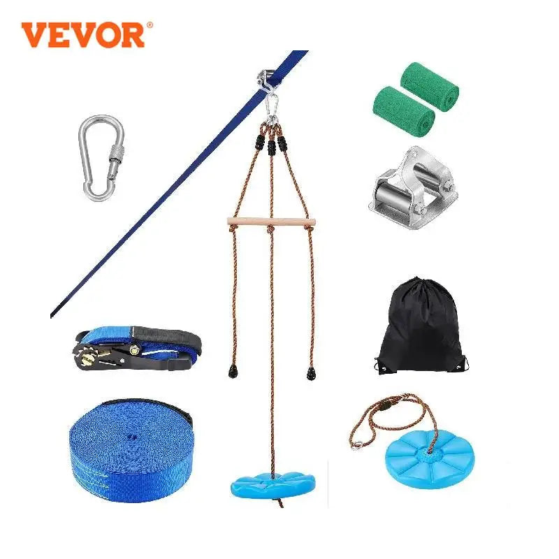 Kit de tirolesa VEVOR para niños y adultos, kit de tirolesa de 15,8 m, hasta 226 kg, para exteriores, configuración rápida, asiento y manillar de tirolesa