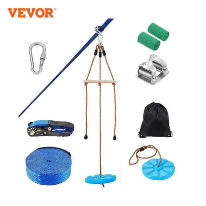 Kit de tirolesa VEVOR para niños y adultos, kit de tirolesa de 15,8 m, hasta 226 kg, para exteriores, configuración rápida, asiento y manillar de tirolesa