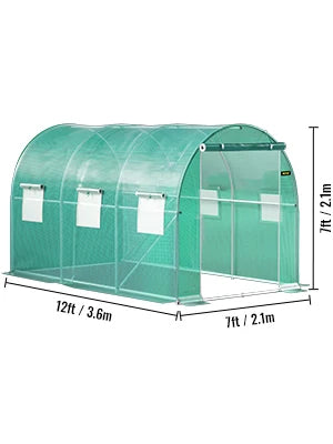 Invernadero de túnel portátil VEVOR de 3,6 x 2,1 x 2,1 m con aros de acero galvanizado, 1 viga superior y 2 postes diagonales.