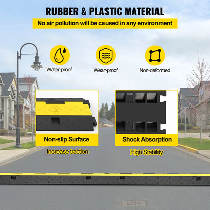 VEVOR Cable Protector Ramp 4 Packs 2 Channels Speed Bump Hump Rubber Modular Speed Bump Rated 11000 LBS Load Capacity Protector