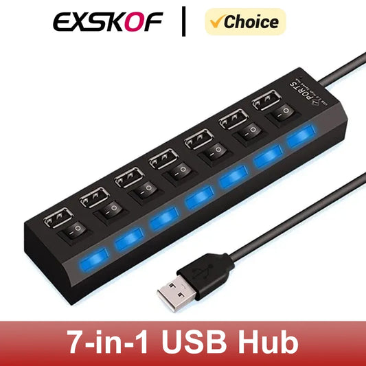 USB Hub 7-in-1 Adapter Multi Ports Use Power Adapter Extensor USB 2.0 PC Computer Accessories Switch USB for Pc Usb Port Laptop