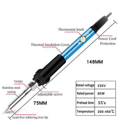 Multi-kit Adjustable Temperature Electric Soldering Iron 220V 60W Multifunction Welding Solder Rework Station Heat Repair Tools