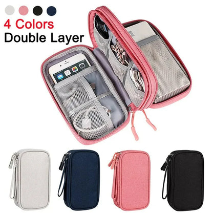 Bolsa organizadora portátil para almacenamiento de productos digitales de viaje, bolsa multicapa para cables de auriculares, bolsa para cargar cables de datos USB