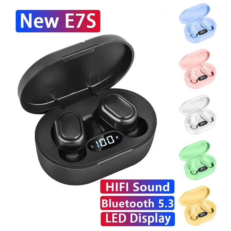 Auriculares inalámbricos TWS E7S con Bluetooth, deportivos, resistentes al agua, con micrófono y compatibles con todos los teléfonos inteligentes.