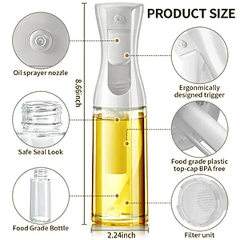 Botella pulverizadora de aceite de 200/300 ml para cocinar, pulverizador de aceite de oliva para barbacoa, herramienta para picnic
