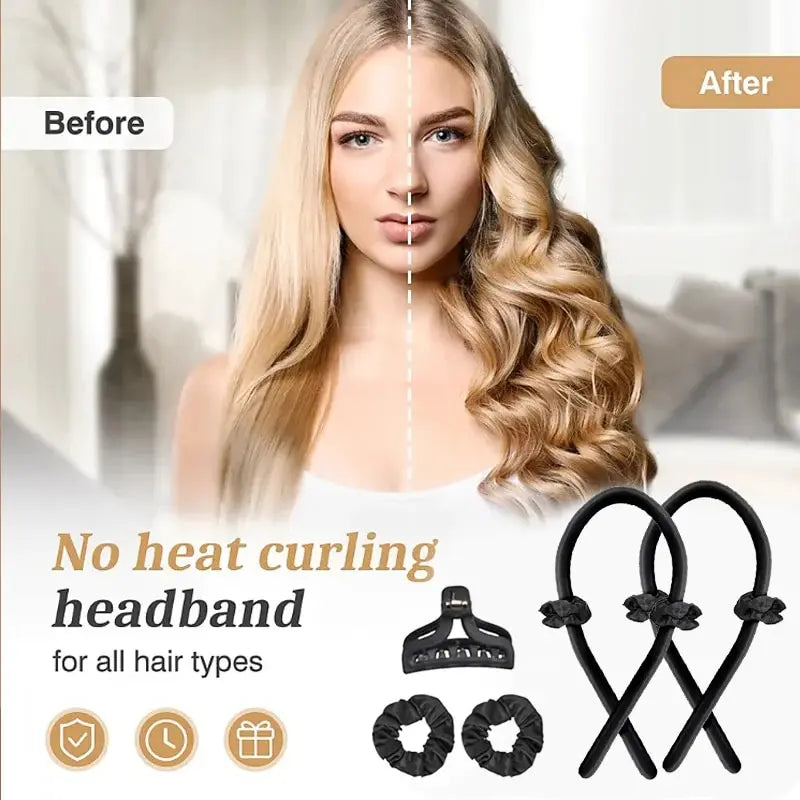 Diadema rizadora sin calor, no daña el cabello ni produce permanente, cómoda de llevar, juego de 4 herramientas para rizar el cabello durante el sueño.