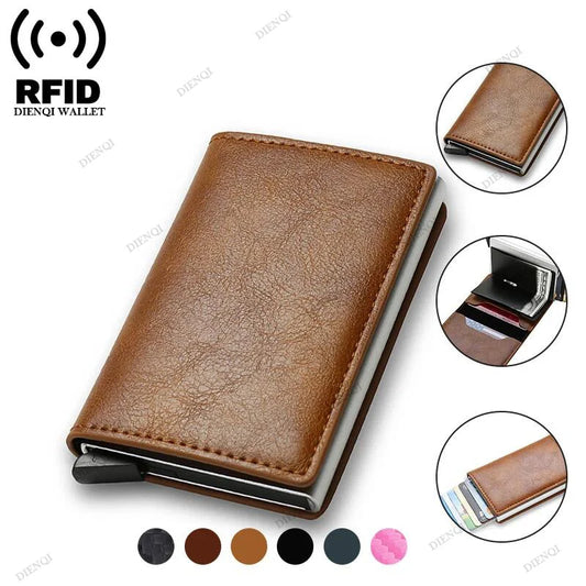 Tarjetero RFID para hombre, tarjetero pequeño de cuero, minibilletera mágica, billetera inteligente minimalista 2023