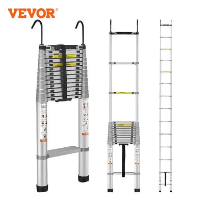 Escalera telescópica VEVOR de aluminio de 5,6 m, plegable, extensible y con un solo botón, capacidad de 181 kg, con patas antideslizantes.
