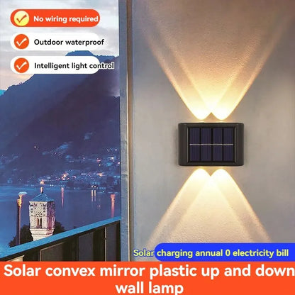 Luces decorativas de pared para patio, luminarias de iluminación exterior para el hogar, lámparas de pared con espejo convexo solar con luz ascendente y descendente
