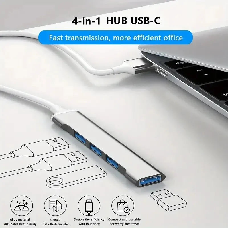 Aumente su productividad con este concentrador USB C 4 en 1: compatible con MacBook, Mac Pro, Mac Mini, iMac, Surface Pro, XPS, PC, Fla