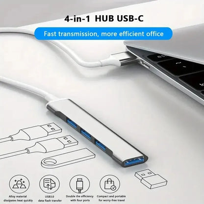Aumente su productividad con este concentrador USB C 4 en 1: compatible con MacBook, Mac Pro, Mac Mini, iMac, Surface Pro, XPS, PC, Fla