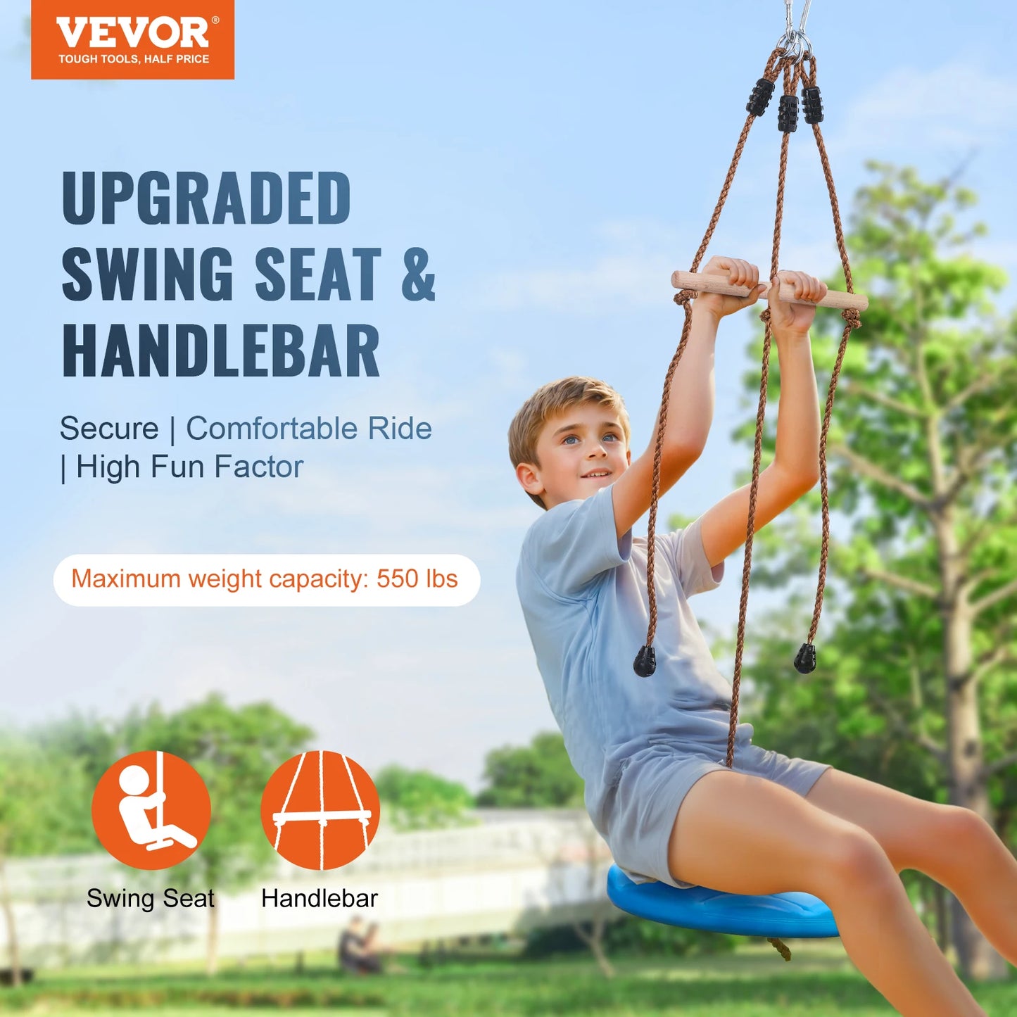 Kit de tirolesa VEVOR para niños y adultos, kit de tirolesa de 15,8 m, hasta 226 kg, para exteriores, configuración rápida, asiento y manillar de tirolesa