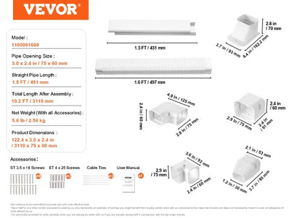 VEVOR - Cubierta decorativa de PVC para tubería de aire acondicionado (minisplit), fácil de instalar, pintable, para bomba de calor, color blanco