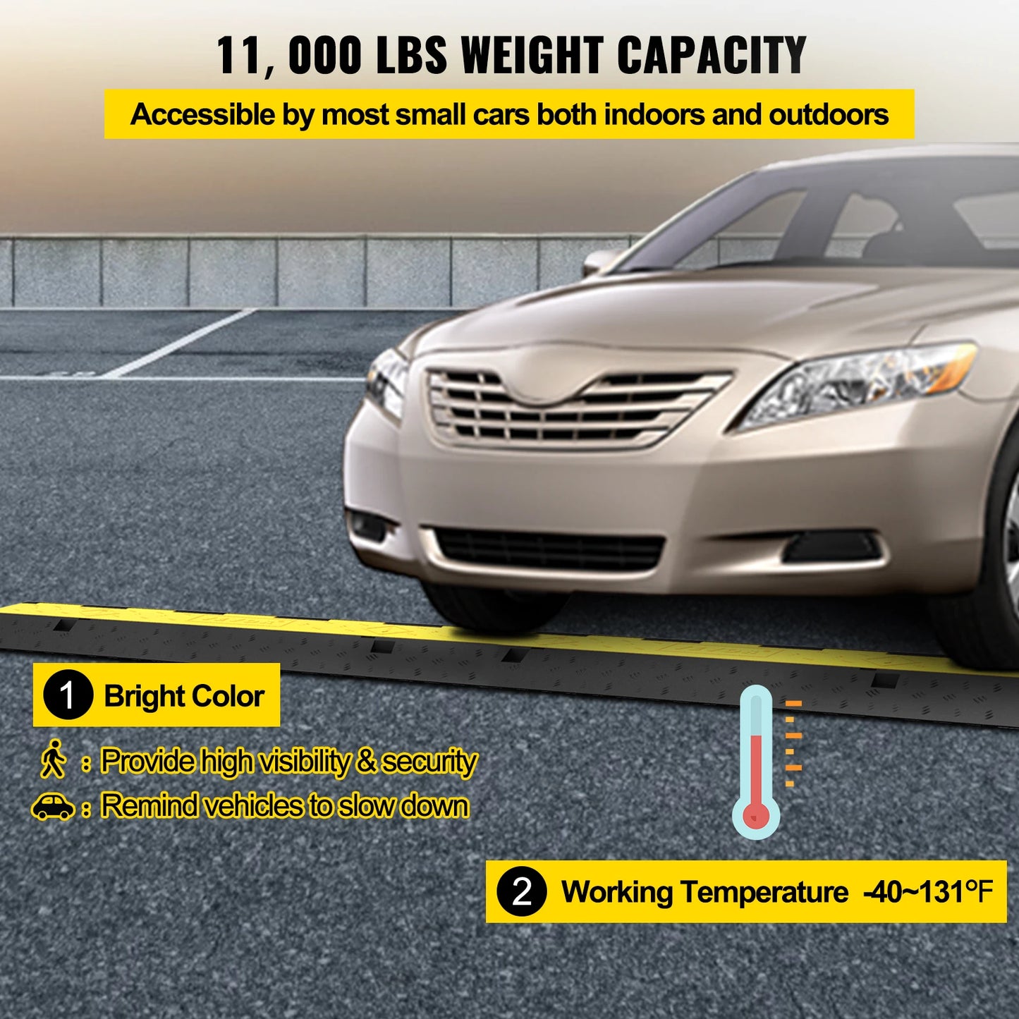 VEVOR Cable Protector Ramp 4 Packs 2 Channels Speed Bump Hump Rubber Modular Speed Bump Rated 11000 LBS Load Capacity Protector