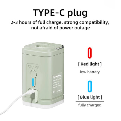 Bomba de aire eléctrica 3 en 1 con luces, minicompresor de aire inalámbrico, carga USB, inflador/desinflador para acampar al aire libre.