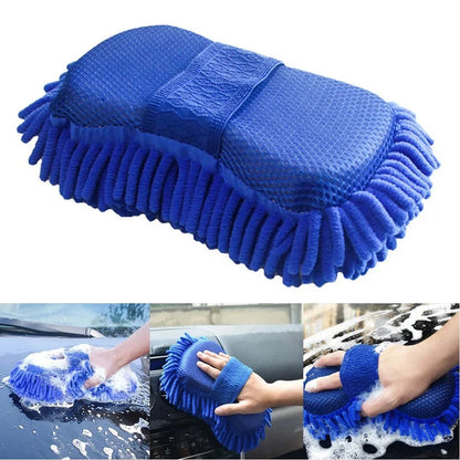 1 par de guantes de esponja para lavar el coche, de chenilla, de fibra ultrafina, resistentes a los arañazos y súper absorbentes.