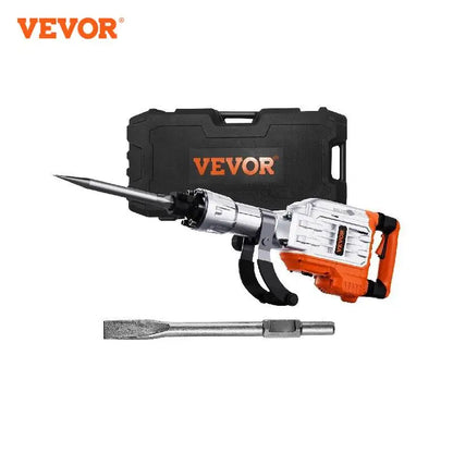 Martillo de demolición VEVOR de 1700 W y 60 J, martillo neumático eléctrico para hormigón con 2 brocas de cincel para zanjas y agujeros.