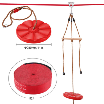 Kit de tirolesa VEVOR para niños y adultos, kit de tirolesa de 15,8 m, hasta 226 kg, para exteriores, configuración rápida, asiento y manillar de tirolesa