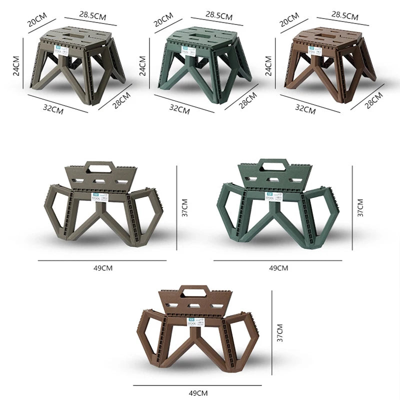 Taburete plegable portátil, banco pequeño grueso, taburete para acampar al aire libre, taburete de puesto, taburete de pesca, taburete bajo portátil de plástico