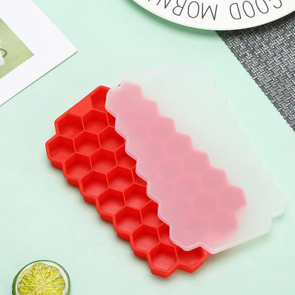 Molde para bloques de hielo de silicona con forma de panal, reutilizable, apto para uso alimentario, con tapas para jugos y vino en verano.