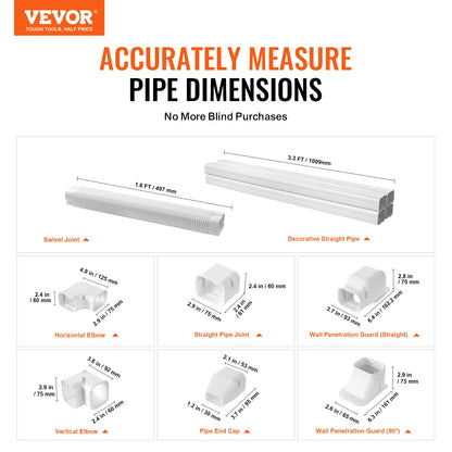 VEVOR - Cubierta decorativa de PVC para tubería de aire acondicionado (minisplit), fácil de instalar, pintable, para bomba de calor, color blanco