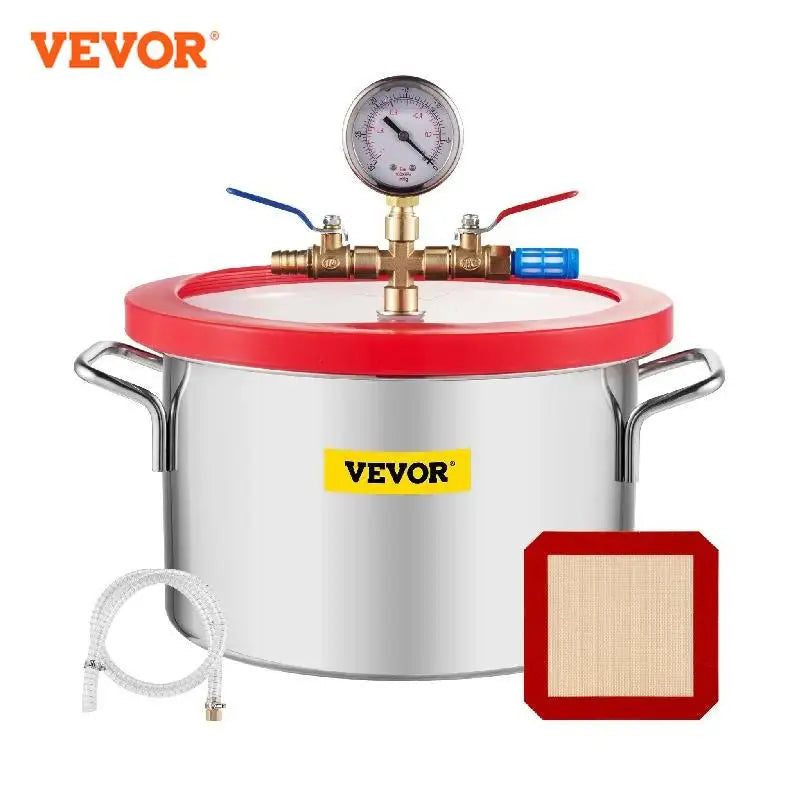 Cámara de vacío de acero inoxidable VEVOR Cámara de desgasificación al vacío de 1,5 a 5 galones Tapa de vidrio Siliconas para extracción de gas y protección Fo