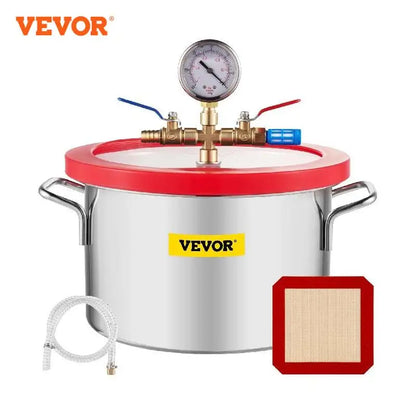 Cámara de vacío de acero inoxidable VEVOR Cámara de desgasificación al vacío de 1,5 a 5 galones Tapa de vidrio Siliconas para extracción de gas y protección Fo